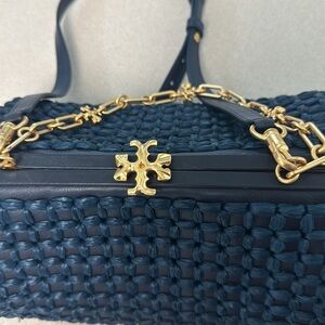 Tory Burch Blue and Gold Quilted Shoulder Bag